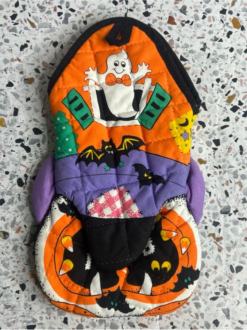 Vintage B&D Halloween Quilted Cotton Oven Mitt pot holder Ghost Black Cat boo
